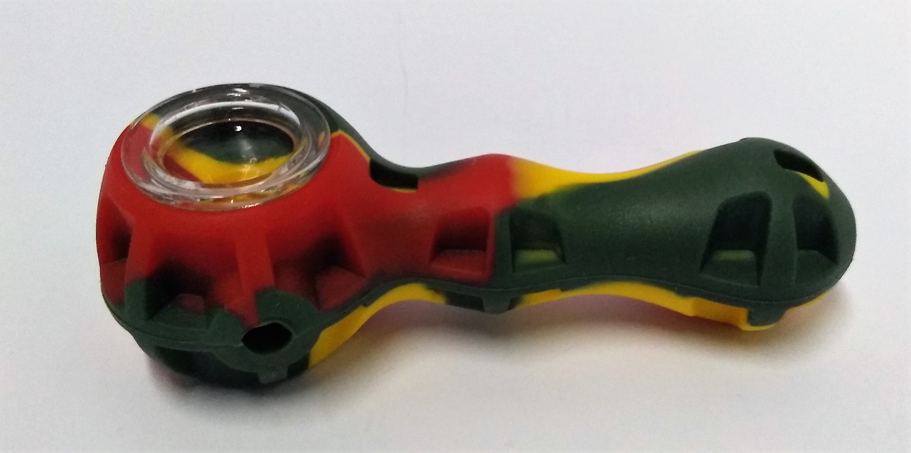 Pipe de Silicone vermelho e verde com Vidro