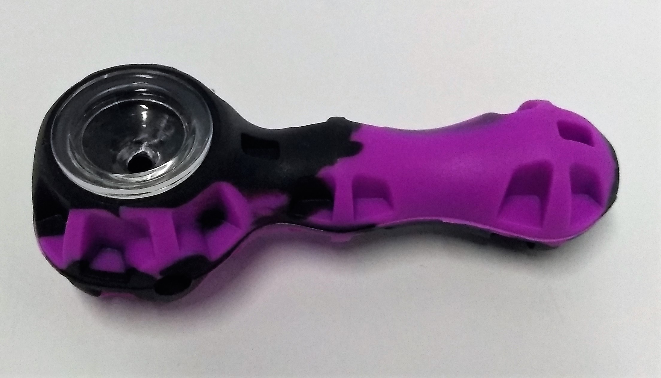 Pipe de Silicone Roxo e Preto com Vidro